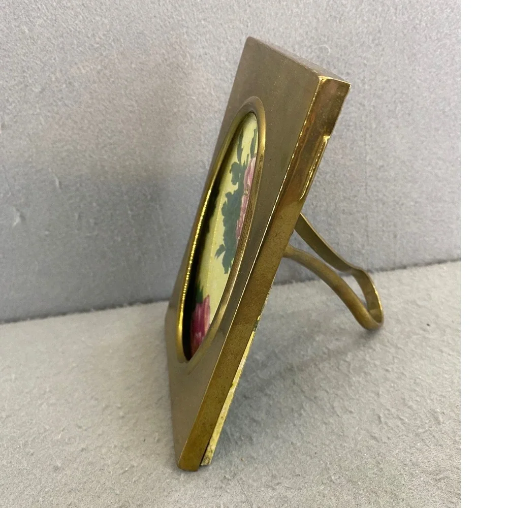 Vintage Solid Brass Oval Opening Picture Frame Rectangular 4.5